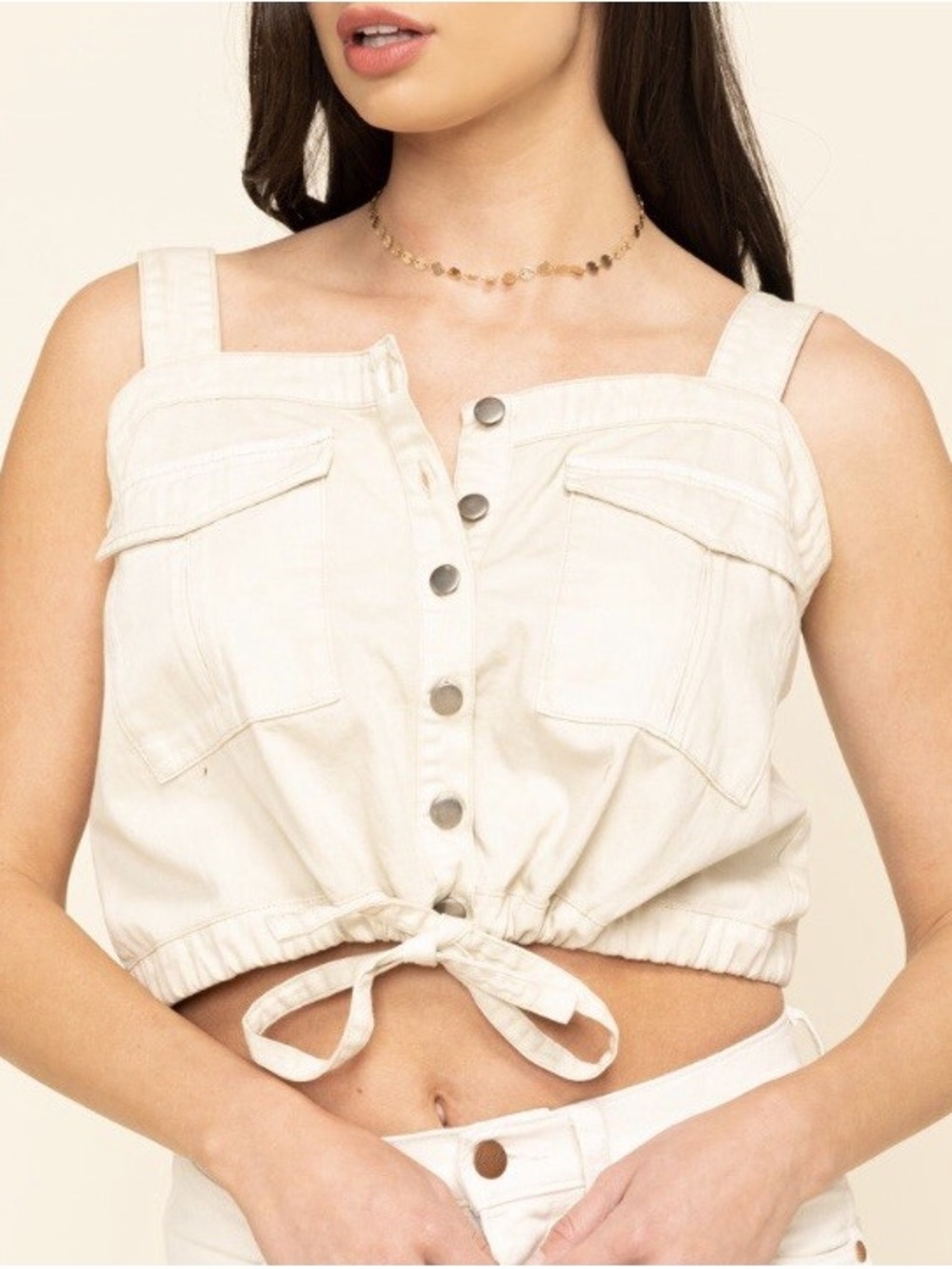 Free People We The Free Utility Crop Tank Tie Front Beige Palm NWOT